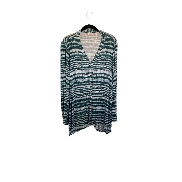 Logo layers by Lori Goldstein, women’s green and white cardigan size large  - Picture 2 of 4